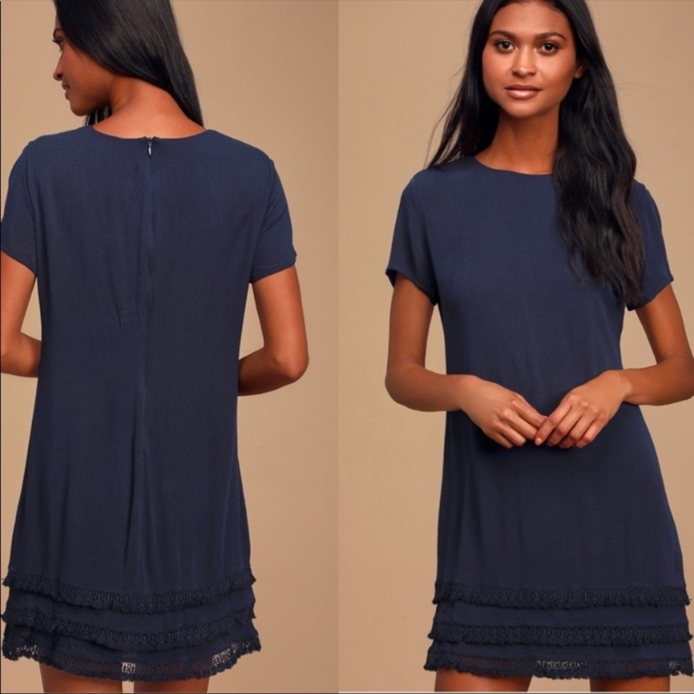 Lulu’s Buenos Aires Navy Blue Shift Dress Size Large